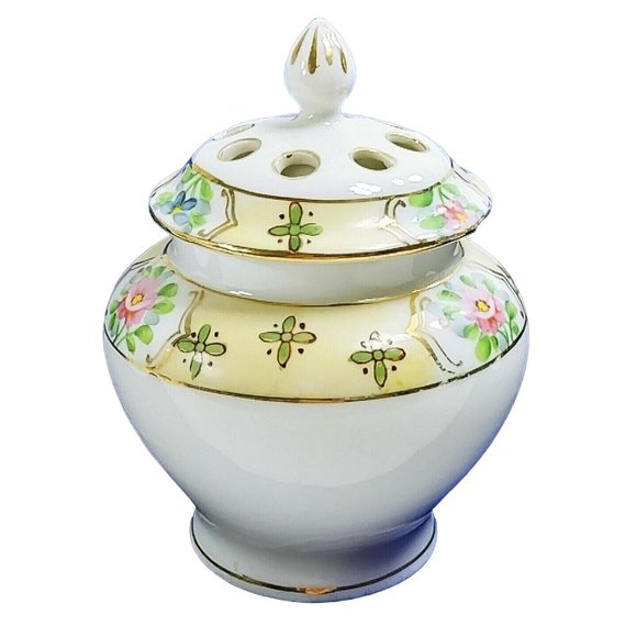 Potpourri Jar Incense Stick Holder Hand Painted Floral Design - Picture 5 of 10